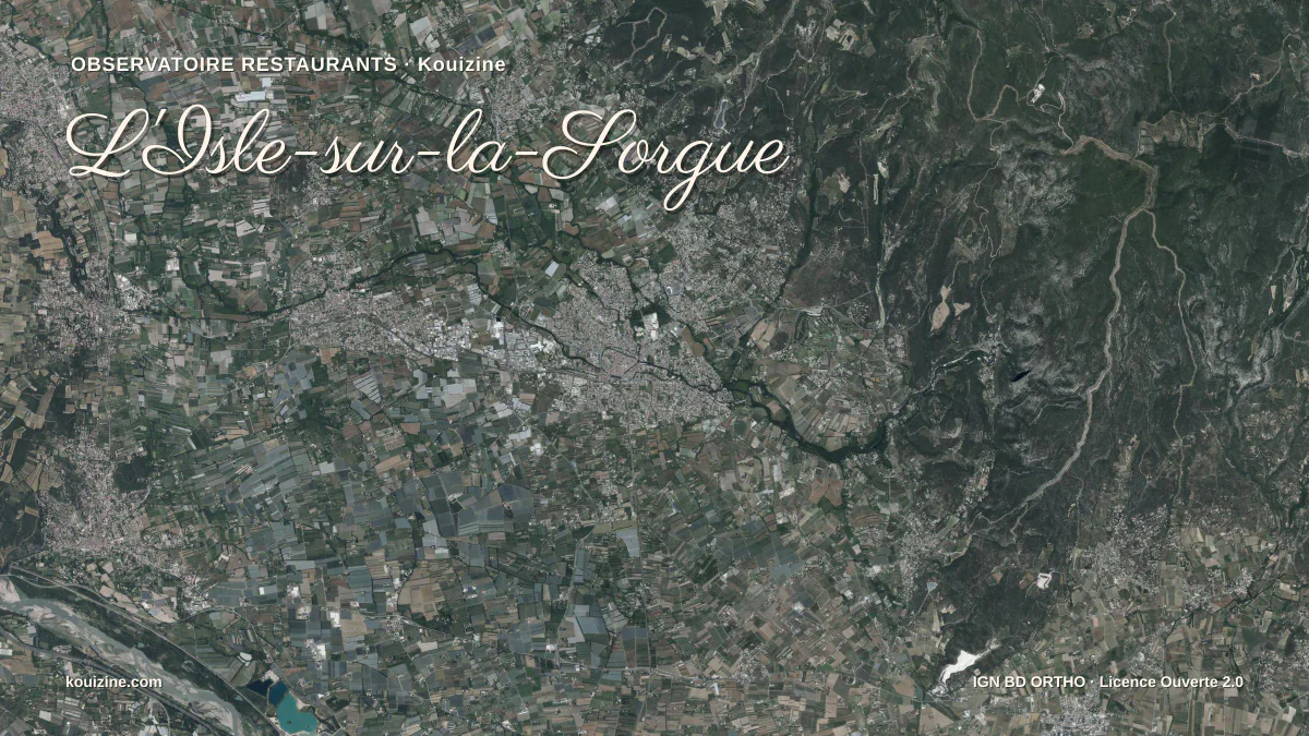 Vue aérienne de L'Isle-sur-la-Sorgue